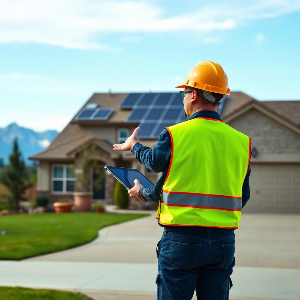 Solar representative walking a Colorado homeowner through options on a tablet outside their home