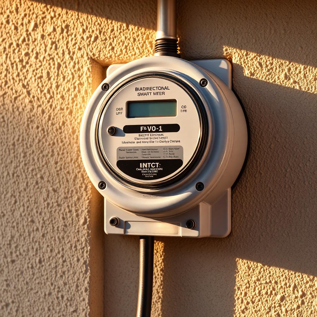 Residential electric meter and service panel — representative of Xcel Energy interconnection